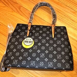 CMCM Black Tote, Purse and Wallet Set of 3 New